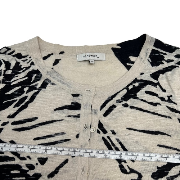 Sandwich Beige Black Round Neck Button Front Lightweight Cardigan Size XS - Picture 9 of 12